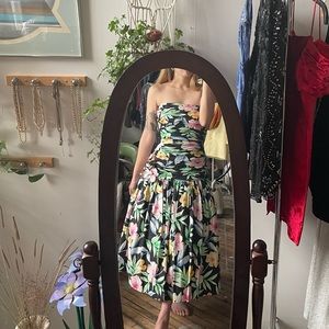 Victor Costa for Lord & Taylor Vintage Floral Drop Waist Tulle Strapless Dress
